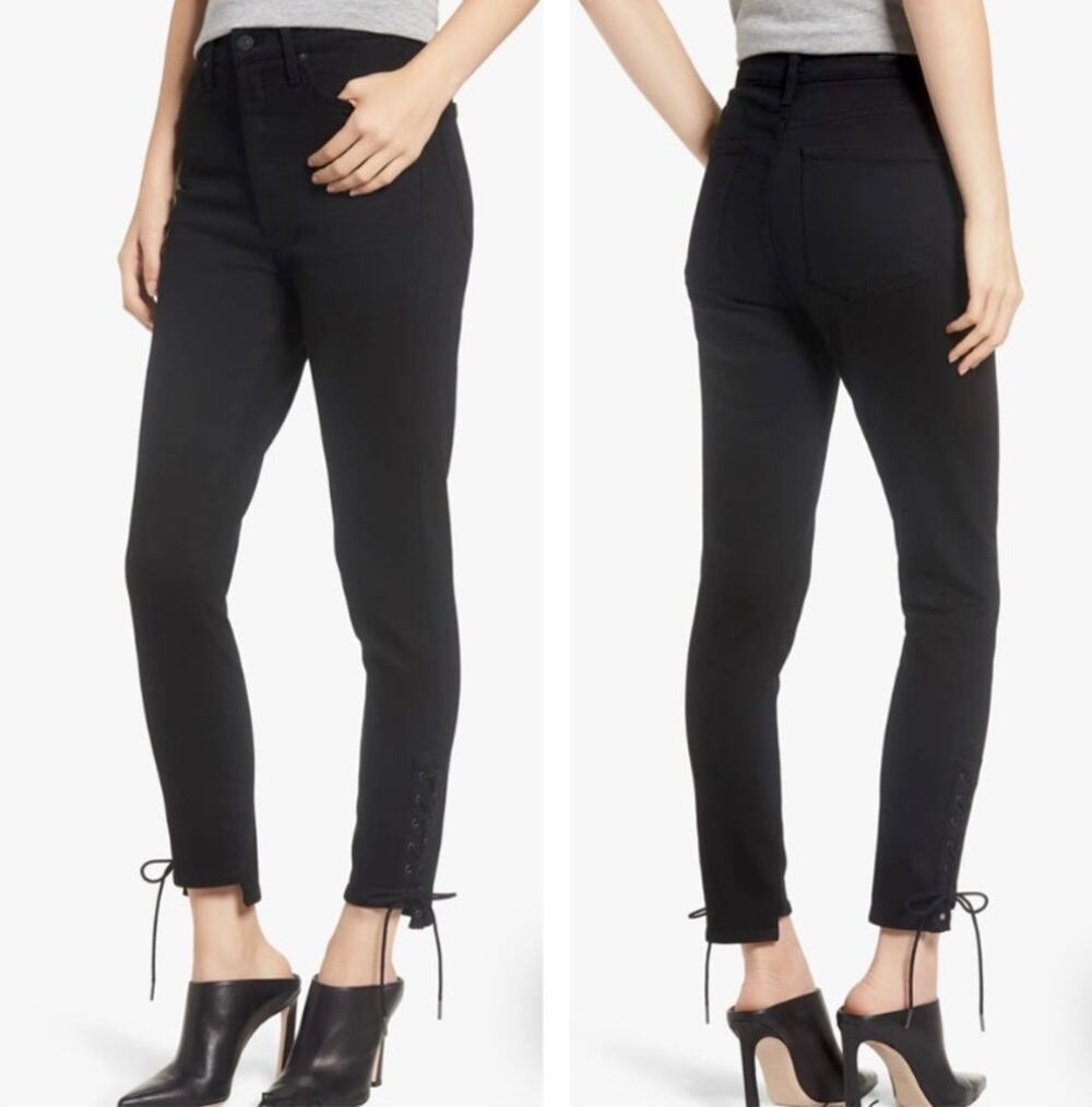 Citizens of Humanity Olivia High Rise Slim Ankle Lace Up Jeans US 28 Black Denim